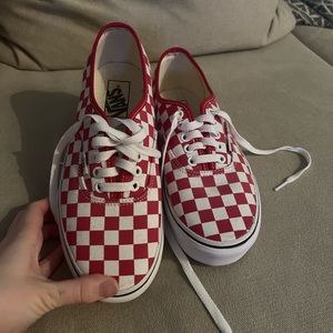 Vans white and red checkerboard shoes